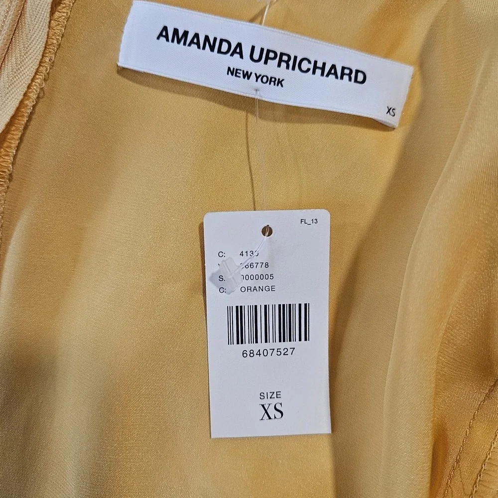 NWT Amanda Uprichard Silk Dress Size XS Marigold Yellow Blouson Faux Wrap Mini